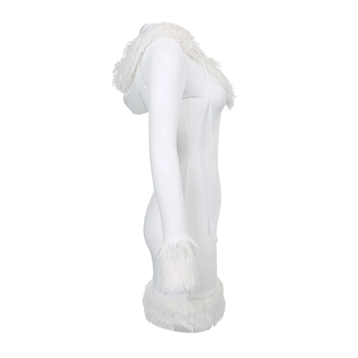 Vestido curto feminino com acabamento de pelúcia, manga comprida, gola em v, moletom com capuz, vestido gótico punk, roupa de balada — image 4