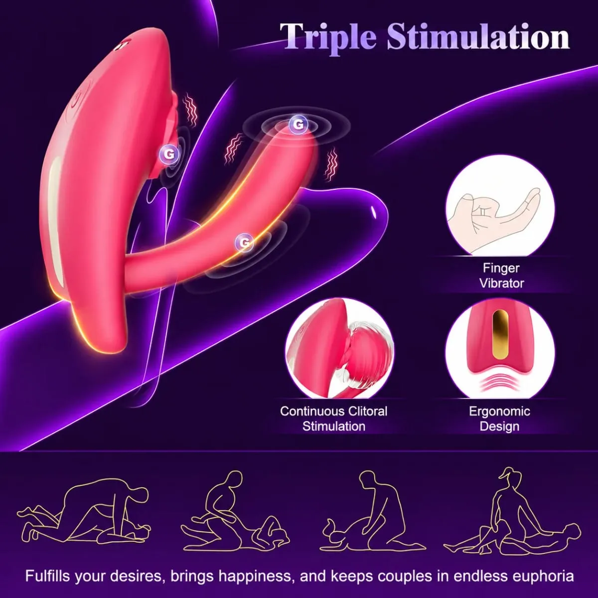 Rechargeable G-Spot and Clitoral Vibrator for Couples 3 Powerful Motors 9 Vibration Modes App Control Silicone Toy for Ultimate — image 2