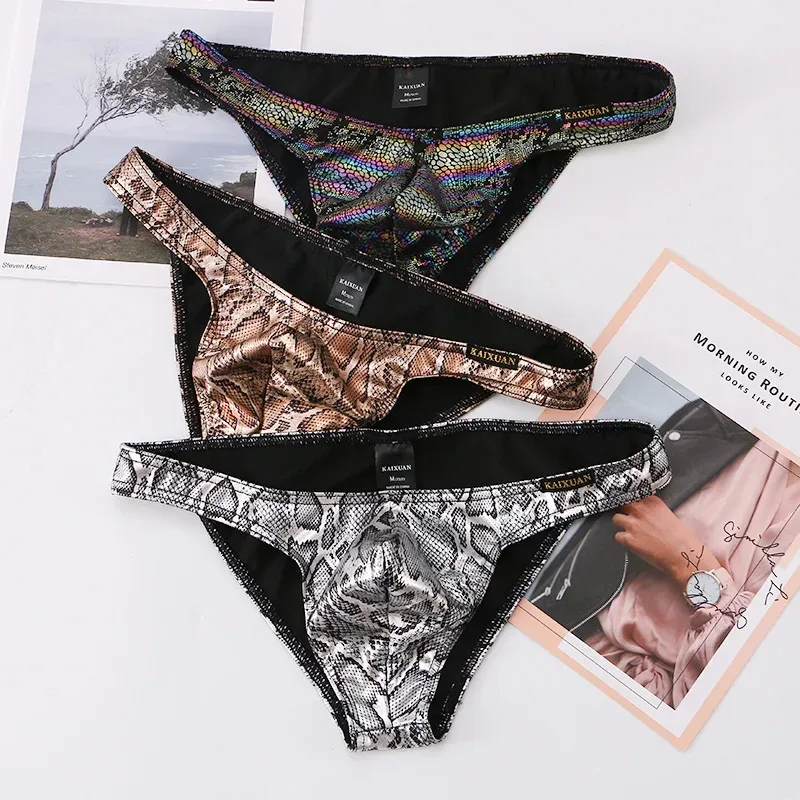 Mens Snake Skin Patterned Briefs with Sexy Bulge Pouch Bikini Underwear Comfortable Underpants by WANGJIANG Brand — image 1