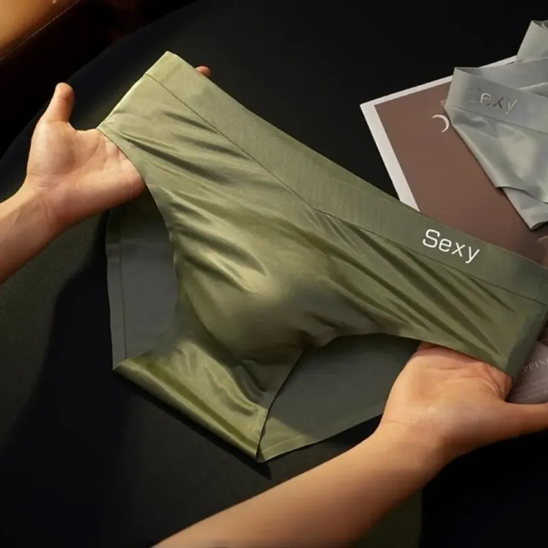Solid Color Summer Thin Satin Briefs Men Simple Underpants Ice Silk Panties Quick Dry Breathable Seamless Underwear Men Gift — image 1