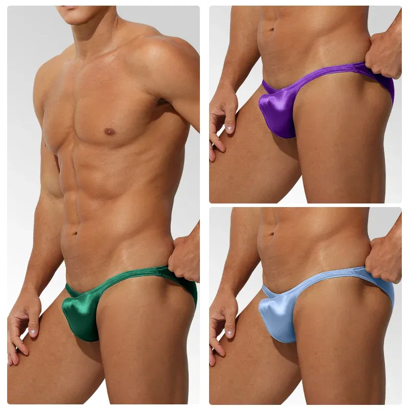 Intimo da uomo in raso di seta ghiaccio a vita bassa Aderente sportivo StyleJJ Boosting slip sensuali di lusso Youth Nylon Spandex — image 11