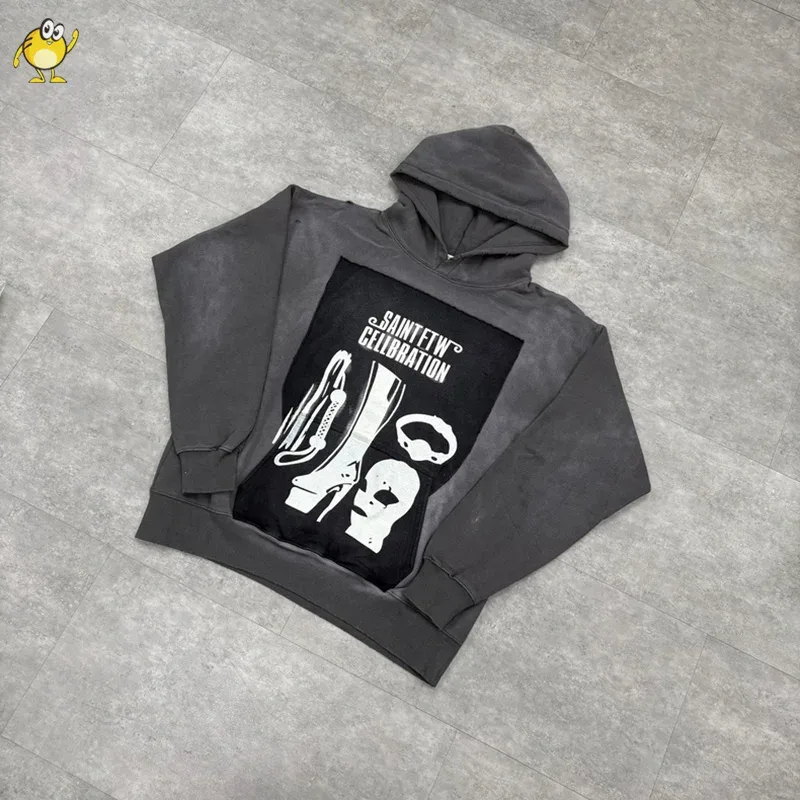 25FW Washed Grey SAINT Hoodies Men Woman Oversize Streetwear Damaged Hooded Pullovers Graphic Print Sweatshirts — image 36