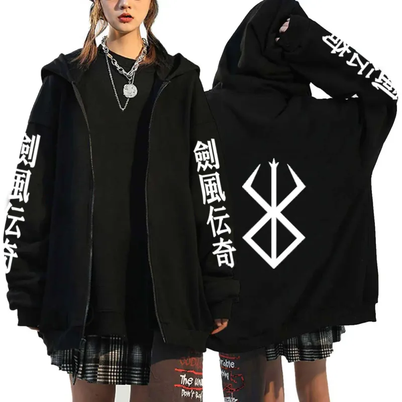 Berserk Zipper Hoodies Lalaki Babae Long Sleeve Sweatshirt Fleece Oversized Jackets Coats Nakakatuwang Berserk Japanese Anime Streetwear — image 2