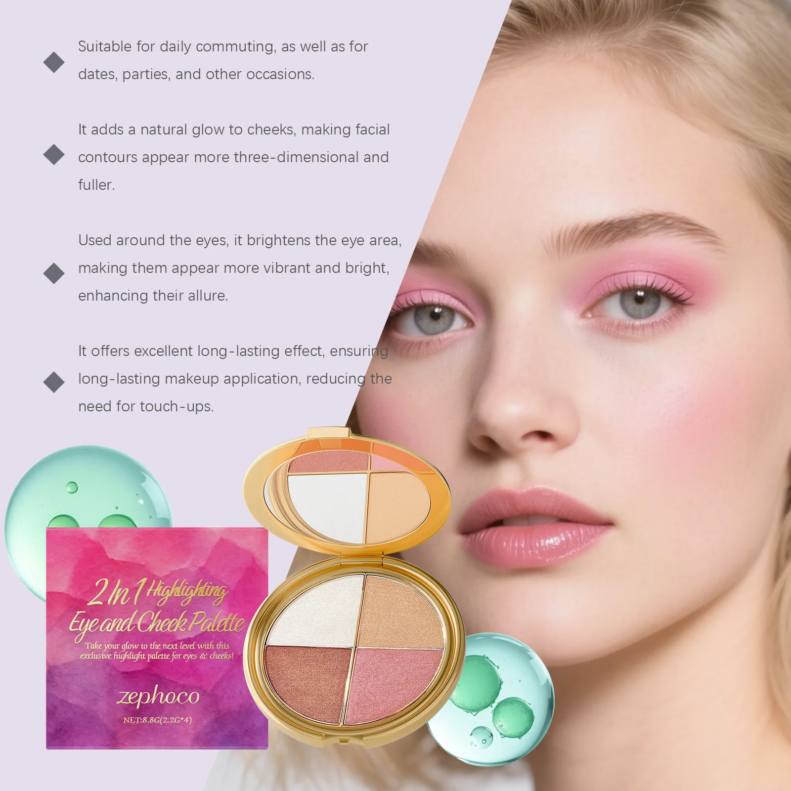 Highlighter Eyeshadow Blush Palette - Portable Versatile Natural and Multi-Use for Daily Eye and Cheek Makeup — image 5