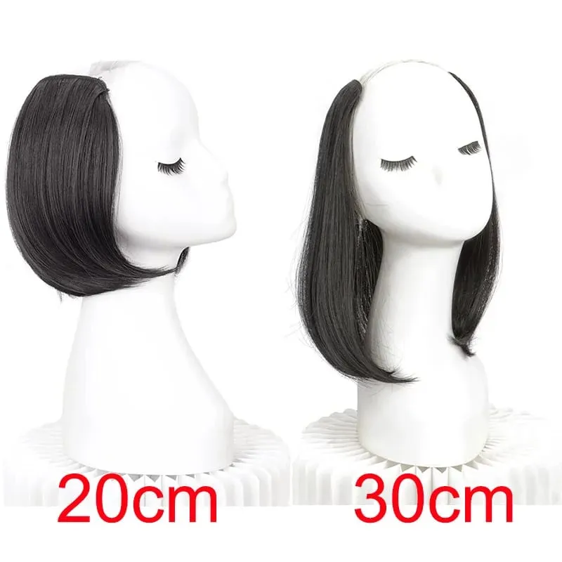 20/30cm sintético curto reto fivela interna em forma de v meia cabeça extensão do cabelo invisível peruca para mulher — image 3