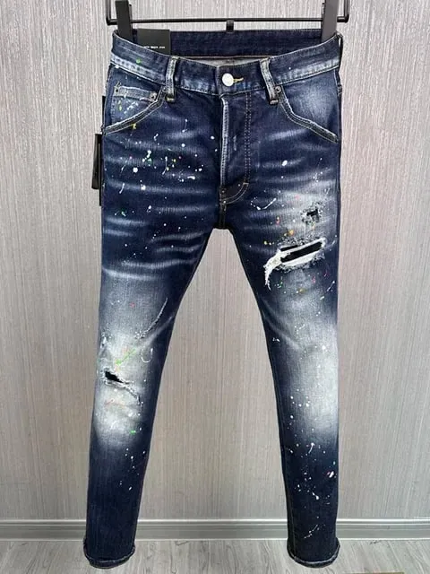 D2 Heren Jeans Denim Broek Gat Slanke Kokerbroek Metalen Knopen Feest Klassiekers Modieus Zwart DSQ2 JENAS — image 9