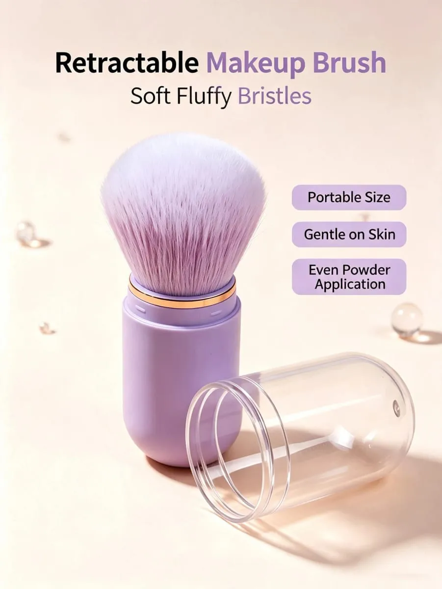 1-Piece Retractable Mini Capsule Makeup Brush Multifunctional Travel Foundation Brush with Protective Cap Portable Makeup Tool Suitable for Concealer Blush Contouring On-The-Go Touch-Ups and as a Gift