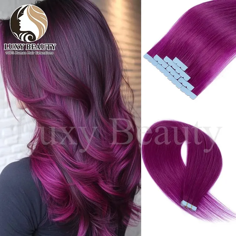 Colored Blue Mini Tape in Human Hair Extensions Invisible Seamless Tape in Hair 10pcs Pink Red Green Purple Blue Mini Tape Hair — image 9