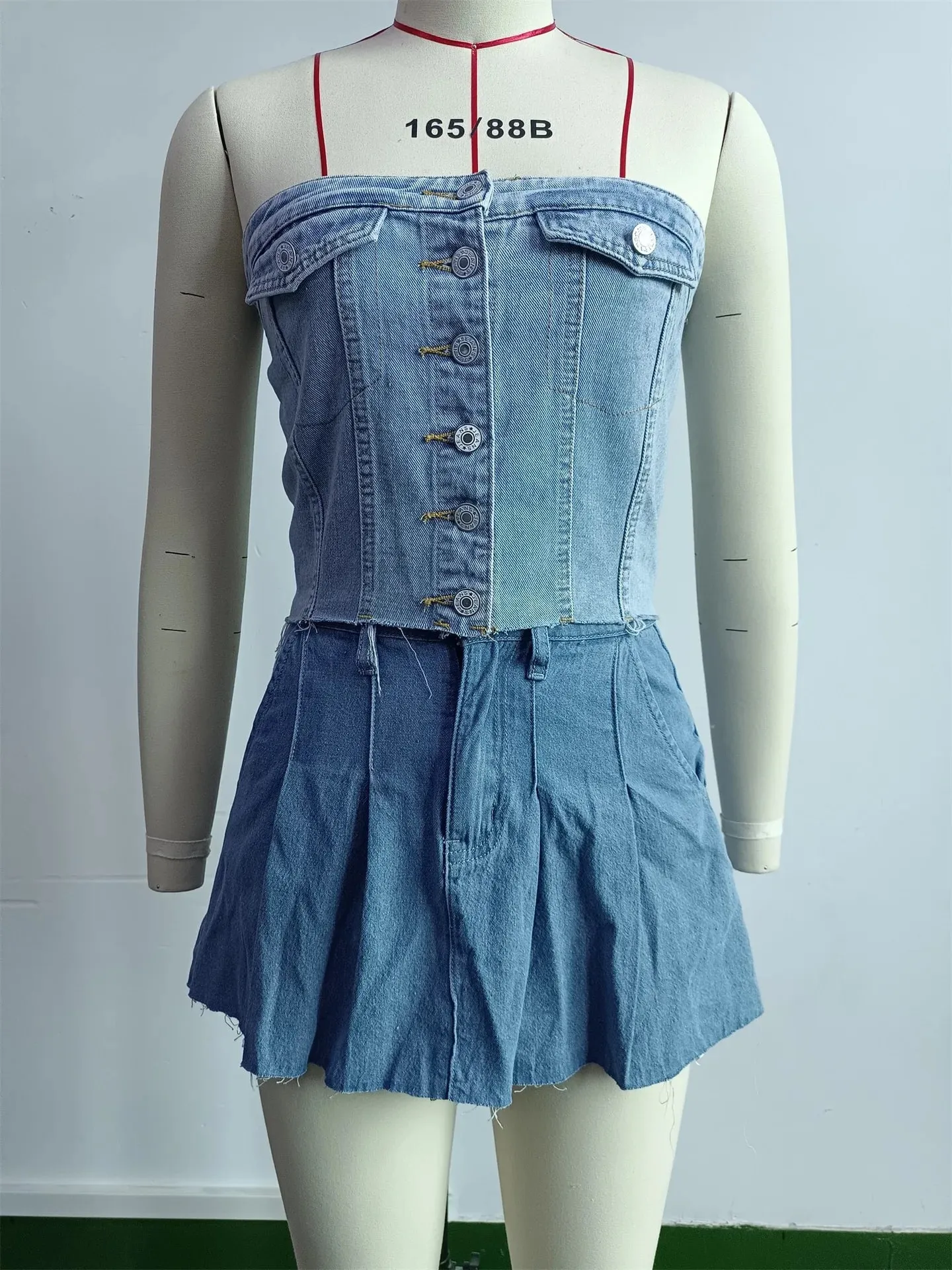 Denim Strapless Top Women Sleeveless Crop Tops Sexy Backless Single Breasted Washed Distressed Streetwear Y2k Camis Tanks Summer — image 7