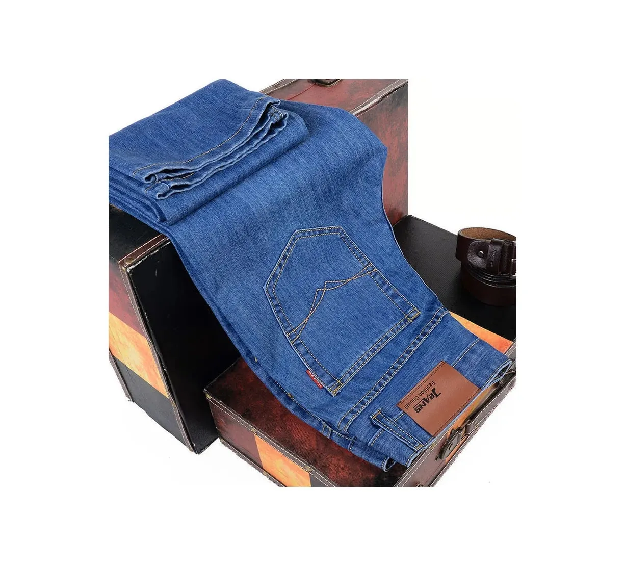 2025 New Autumn Classic Men's Fitted Stretch Jeans High-end Blue Black Casual All-Match Pants Straight Leg Men's Pants — image 6