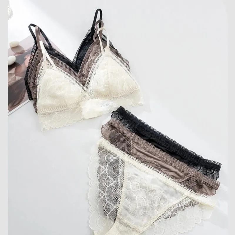 Birdtree Real Silk Bra Brief Set Women Triangle Cup Underwear Low Waist Brief Lace Elegant Sets 2026 Spring New A61815JF — image 2