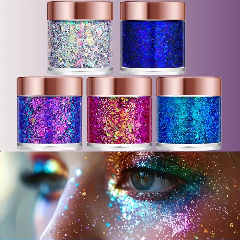 Body Face Glitter Gel Sequins for Eye & Body Hair Makeup Long-Lasting Shimmer Chameleon Gel Decorations Brighten Stage Makeup — image 2