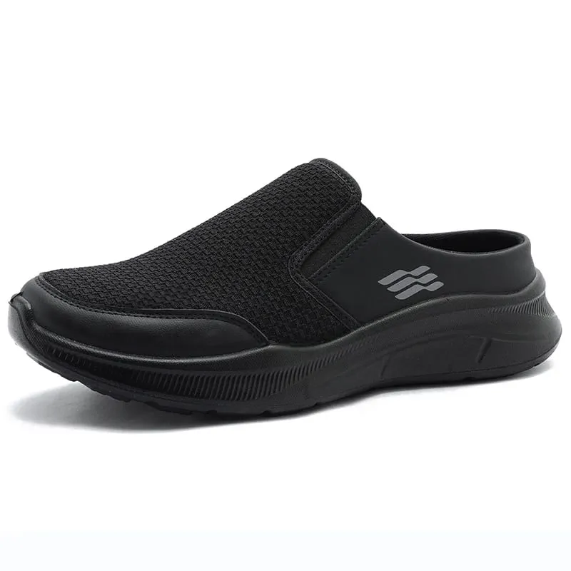 Pull-on Dual Wear Breathable Grid Knit Walking Mules Integrated Elastic Side Gore Panel Rib Segmented Full White Footwear