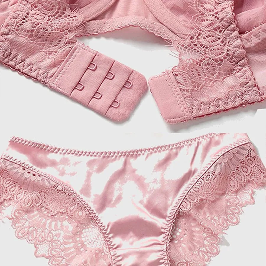 L'bellagiovanna Sexy Lace Lingerie Set Women Ultra-Thin Floral Embroidery Bra Panty Set Seamless Underwire Bralette B C D E Cup