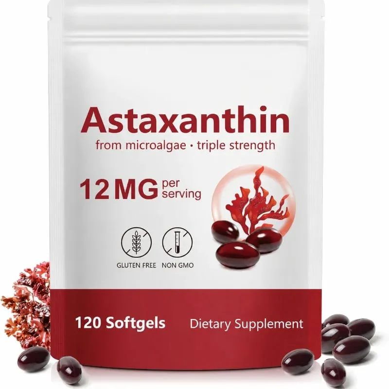 Astaxanthin Softgels From Microalgae Promotes Collagen Production Soy Free Gluten Free Non GMO Triple Strength 120 Softgels