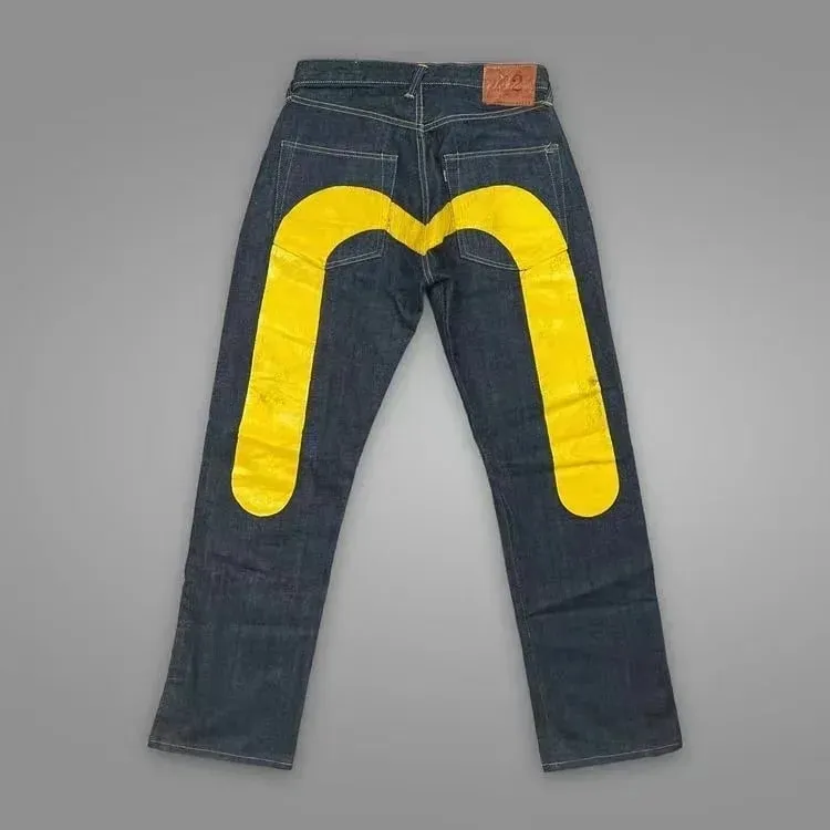 Black Men Straight Leg Jeans Yellow Stitching Loose Slim Fit Trousers 3D Dice Print Artistic Design Unique Trending 2025 New — image 15