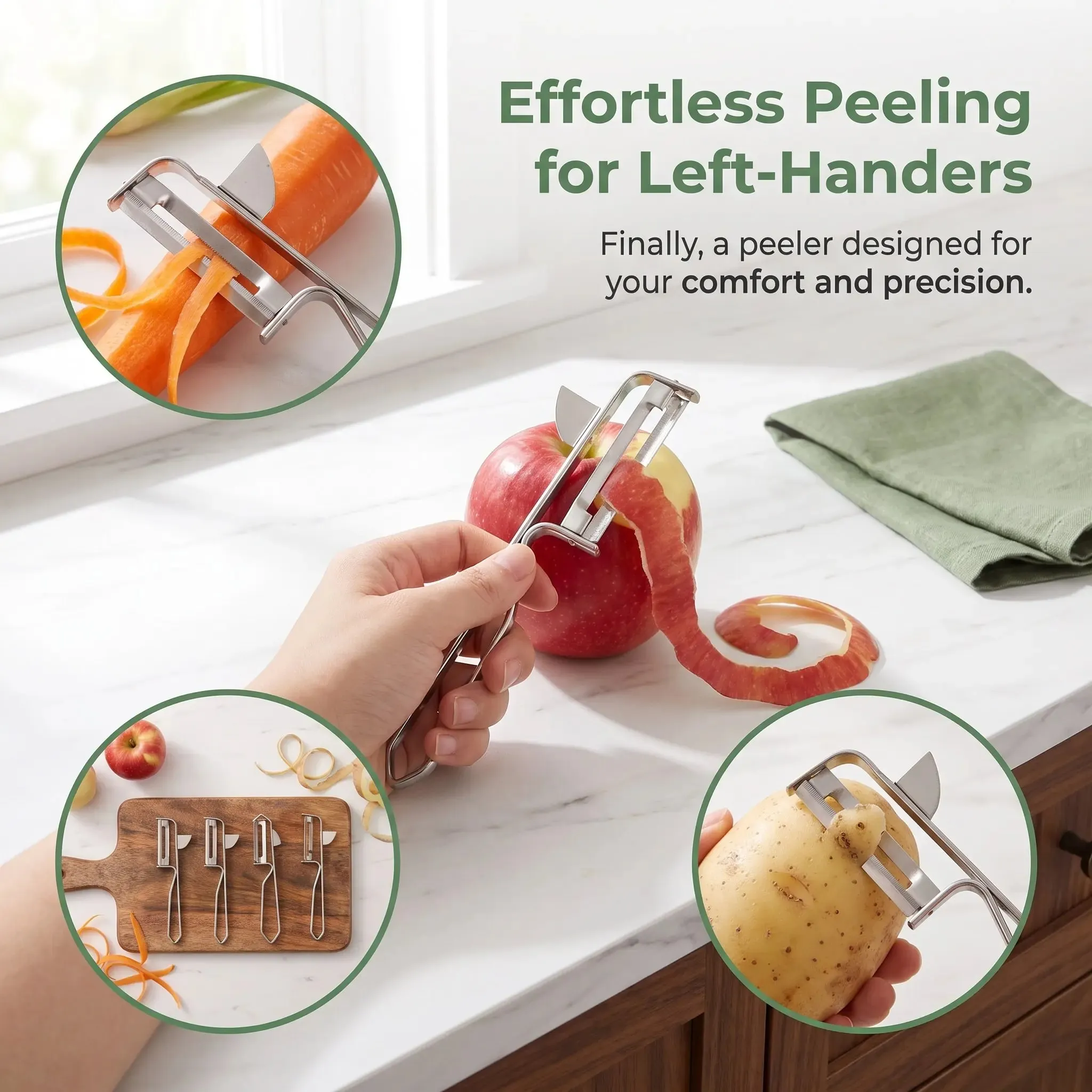 4pcs Stainless Steel Vegetable Peeler Potato Carrot Grater Onion Cabbage Shredder Left Handed Swivel Fruits Remover