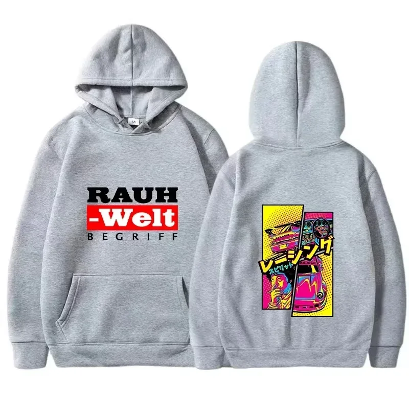Felpa con cappuccio Rauh Welt Car Widebody Tuning JDM Racing Pop Art Comic Estetica Felpa casual oversize nera a maniche lunghe