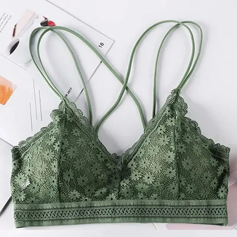 Women's Lace Lingerie Set Cross Shoulder Strap Without Steel Ring Bra Comfortable Support Underwear With Gathering Design — image 13