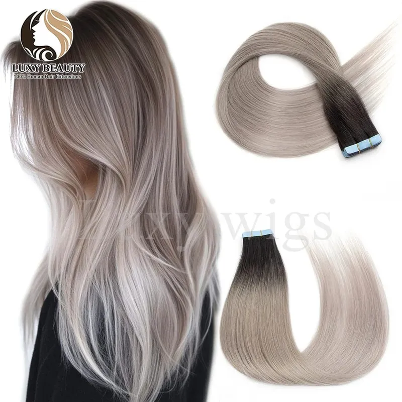 Highlights Brown Tape in Hair Extensions Human Hair Straight Black Blonde Seamless PU Skin Weft Tape In Hair Extensions 20PCS