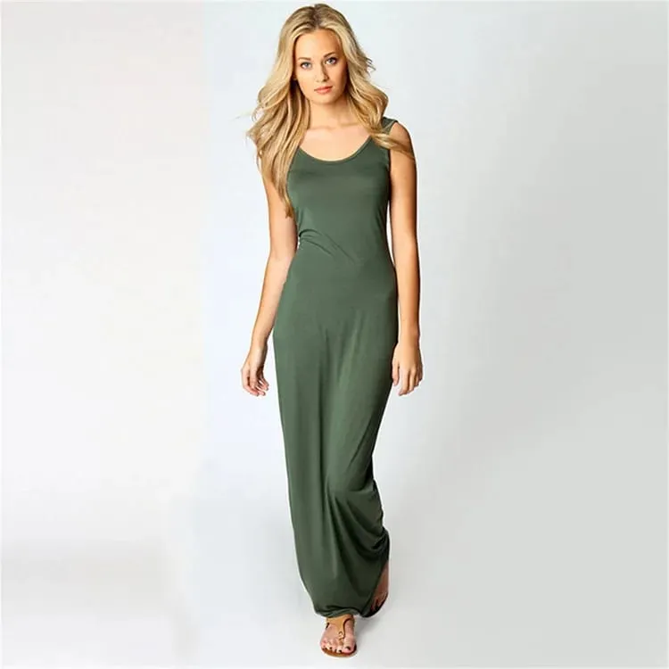 Women‘s Maxi Dress Sleeveless Bodycon Long Dress Elegant Casual Homewear Spring Summer Cool Solid-Color Dress — image 11