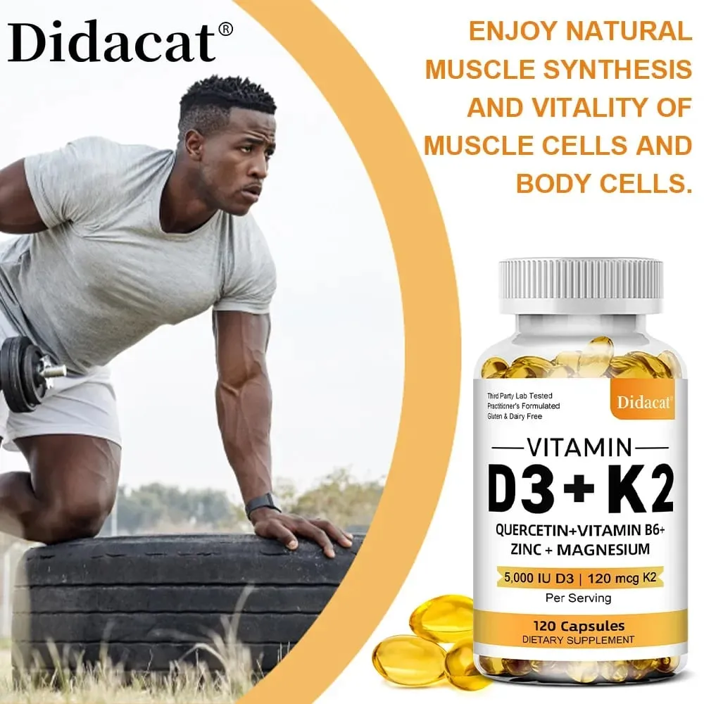 Suplemento dietético de vitamina D3 + K2 - Suporte à saúde óssea e cardíaca ajuda a regular o metabolismo do cálcio - 120 Cápsulas gelatinosas — image 5