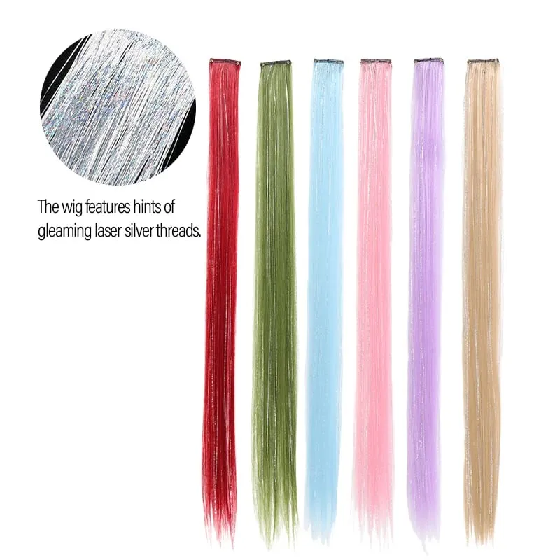 BB Clip in Synthetic Hair Extensions with Laser Silver Threads Colorful Shiny Hair Pieces for Party Daily Use No Damage — image 7