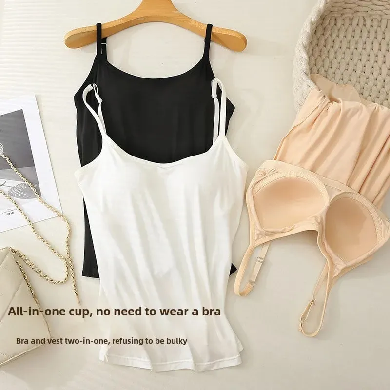 3XL For 45-85kg Modal Plus Size Camisole Tank Top With Fixed Cup Women's Chest Padded Outer Wear Bottoming Underwear Wear-Free — image 2