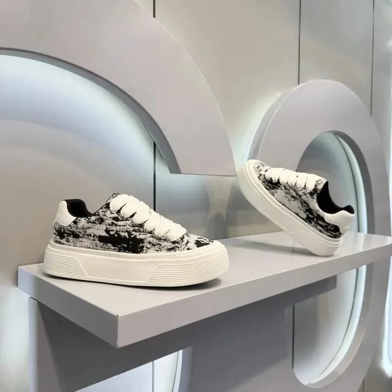 Fashion Men Casual Shoes Spring Summer Chunky Sneakers Woven Fabric Graphic Print Thick Sole Streetwear Daily Footwear