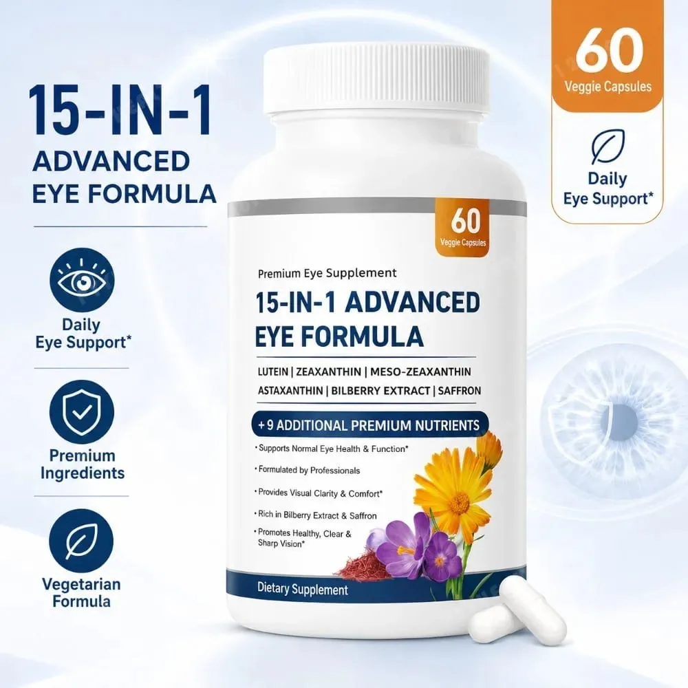15-in-1 Advanced Eye Formula with Lutein Zeaxanthin Astaxanthin Bilberry & Saffron Visual Comfort Support 60 Capsules — image 1