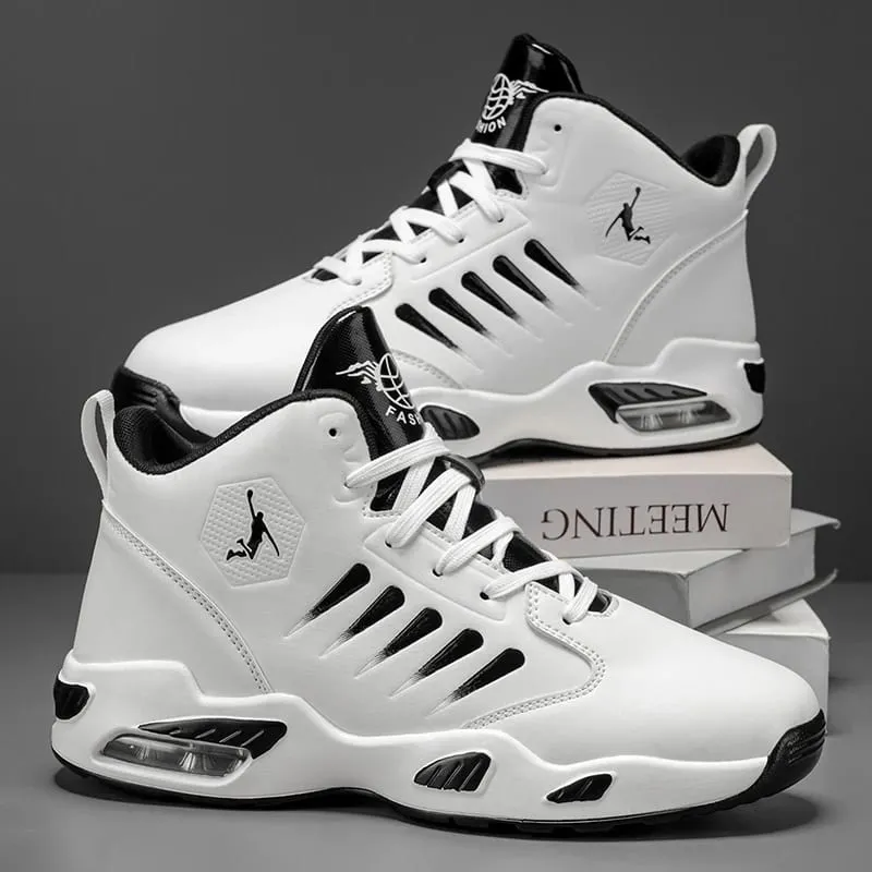 Men's High-Top Basketball Shoes Feature a Breathable Mesh Design for Maximum Comfort Outdoor Shock-Absorbing Running Shoes High-Rebound Cushioning Technology Make Running Smoother and More Comfortable Enhance Support Stylish White Design Su