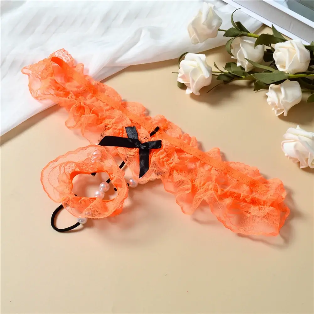 Men Lace T-Back Underwear Bow Elastic Waist G-String Pearl Lingeries For Man Sissy Panties Sexy Accessories Thongs Men's Panties — image 7