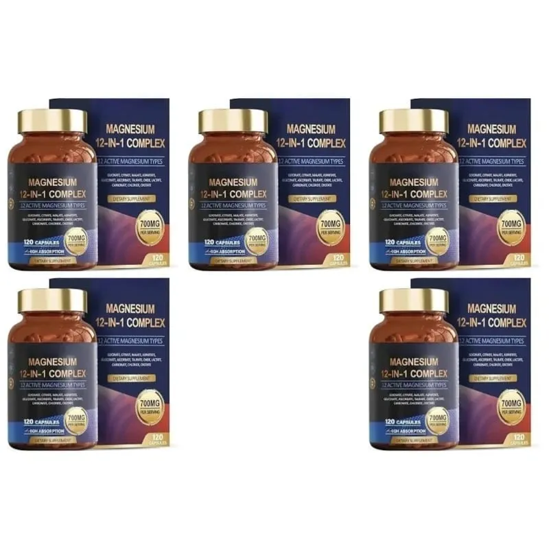 Magnesium 12-In-1 Complex Capsules for Sleep Support and Muscle Relaxation Nervous System & Heart Health 120 Capsules — image 11