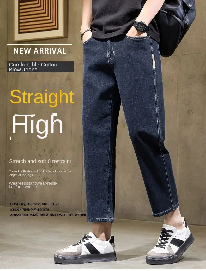 Men's Baggy Straight Leg Jeans Casual Stretch Denim 9-Length Comfortable Loose Trousers Spring Autumn Versatile Wide-Leg Pants — image 7