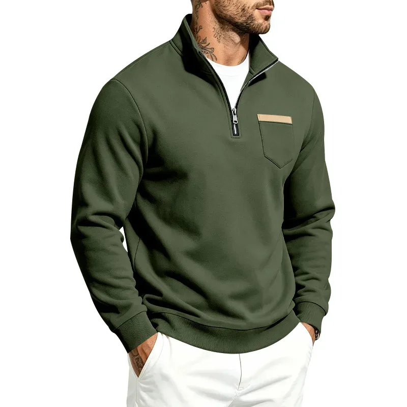 Mga Lalaki 2026 Autumn Winter Hot Item Fleece Lined Stand Collar Loose Vintage Sweatshirt Casual Commuter Fashion Lalaki Pang-araw-araw na Panlabas na Kasuotan — image 16