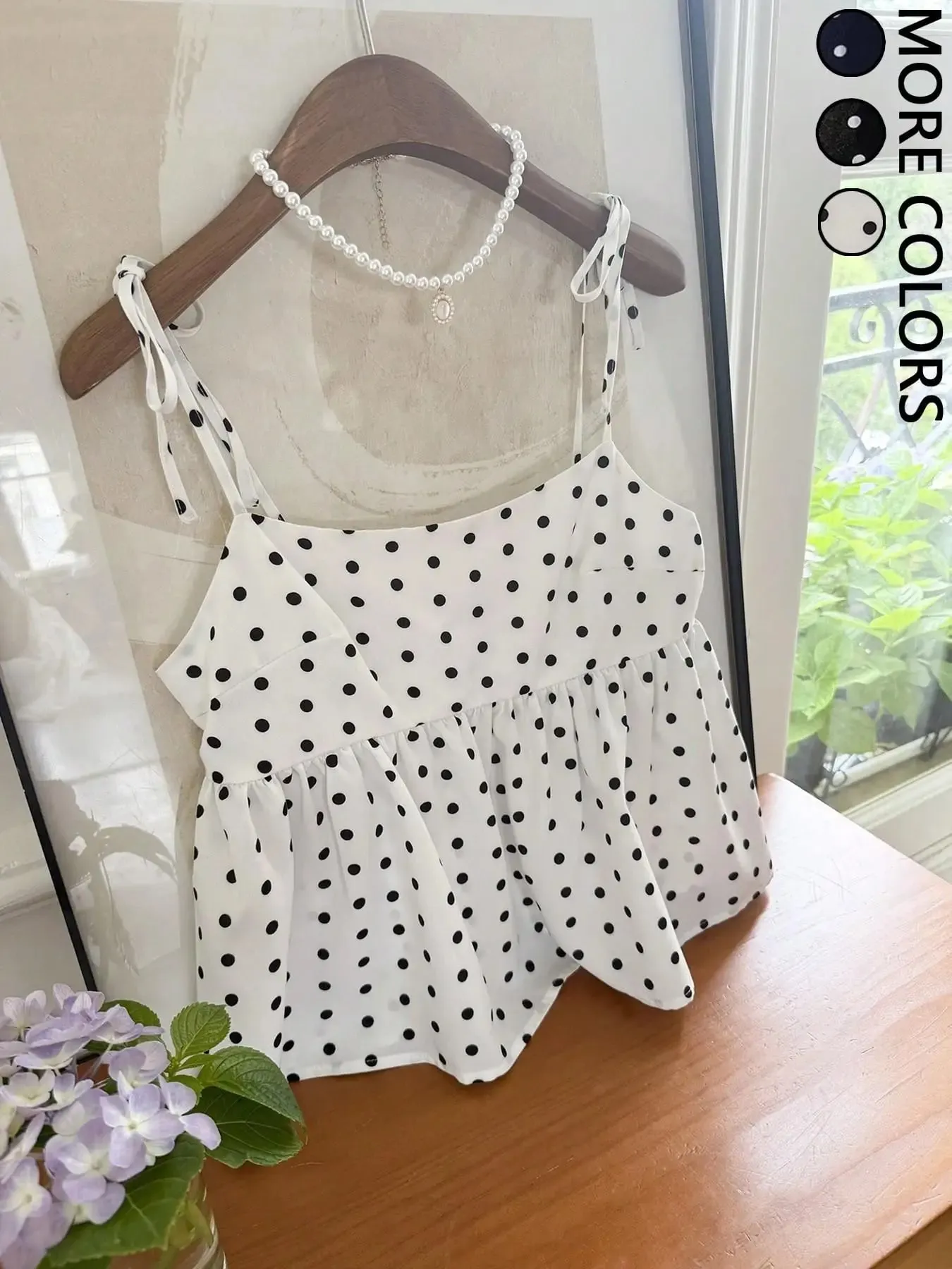 Women's Polka Dot Crop Cami With Spaghetti Straps And Flared Hem Polka Dot Camisole Babydoll Top Babydoll Tops Polkadot Top Cute