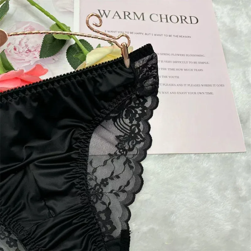 Cuecas sissy masculinas, cuecas de biquíni, lingerie com acabamento em renda, roupa íntima gay masculina crossdress, roupa íntima sexy para homens — image 2
