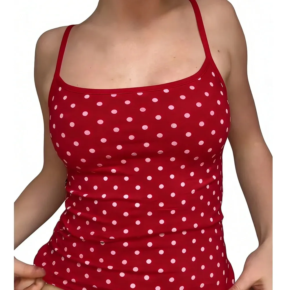 Sexy Polka Dot Tanks Tops for Women Vintage Cute Summer Y2K Coquette Square Neck Camisole Slim Fit Going Out Vests Camis — image 9