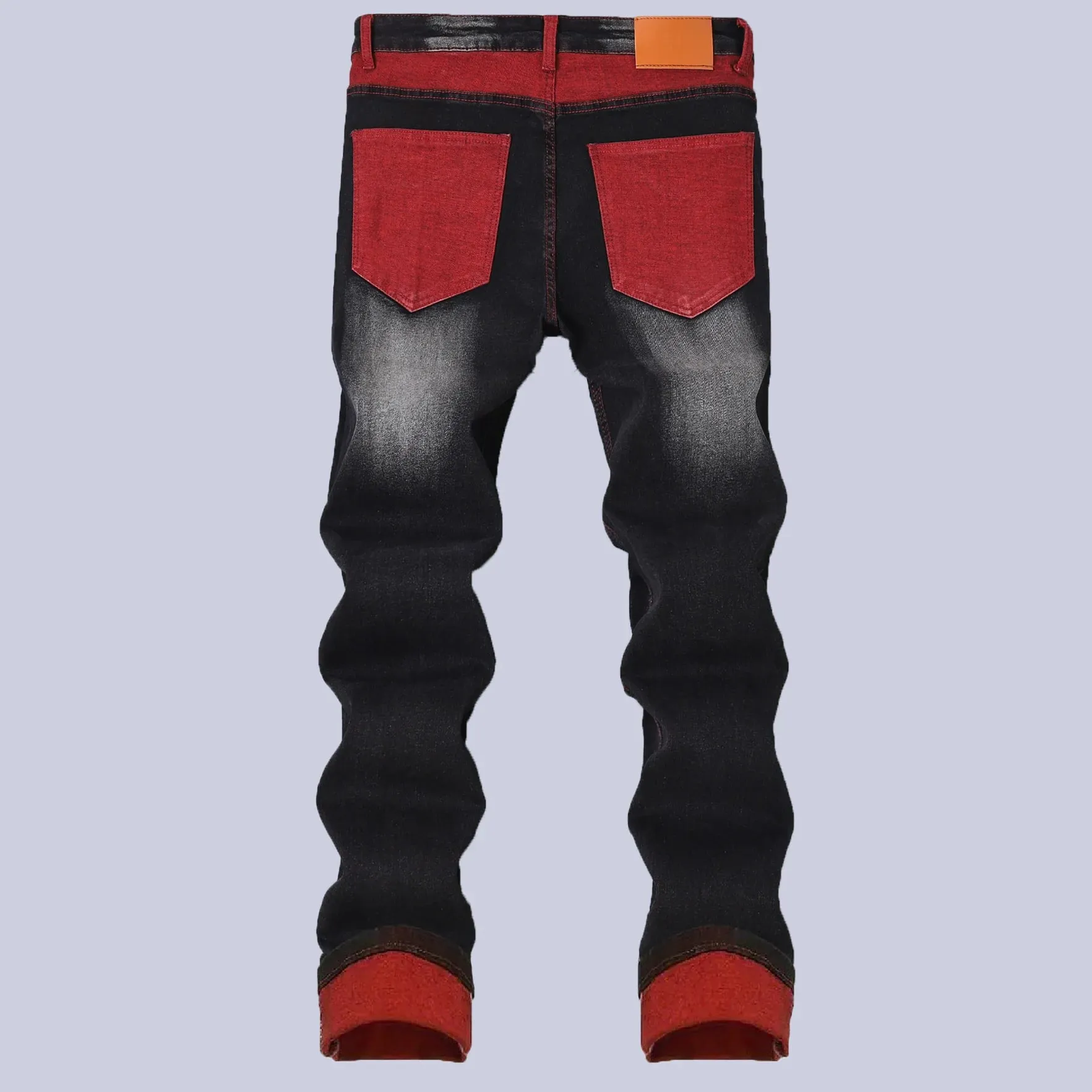 Men's Black Stretch Jeans for Spring and Fall Denim Pants with Red Ripped Details Asian Sizes 28–42. — image 8