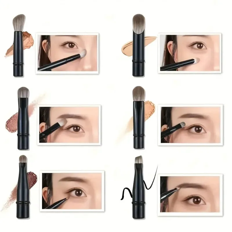 6-Piece Black Portable Makeup Brush Replacement Brush Head Set Nose Shadow Brush Travel Set — image 6