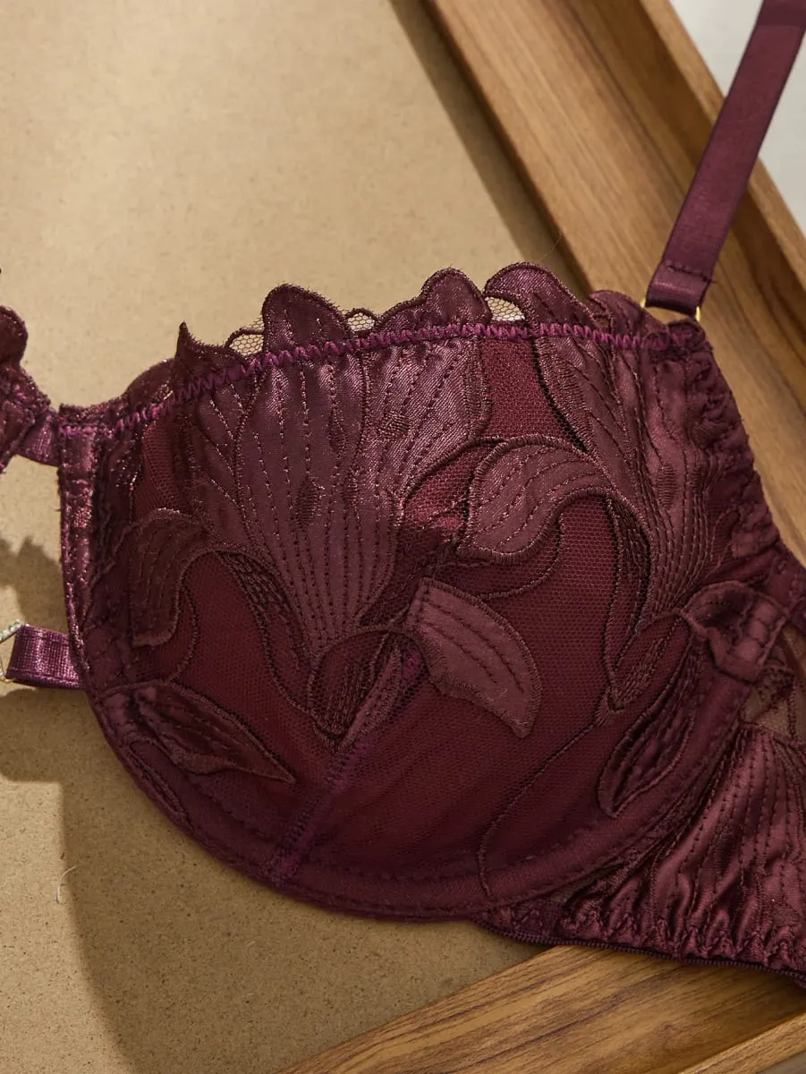 Brownish RedBra Set Double Layer Design No Skin Irritation Comfortable Underwear Women's Fashion Color Block Bralette — image 3
