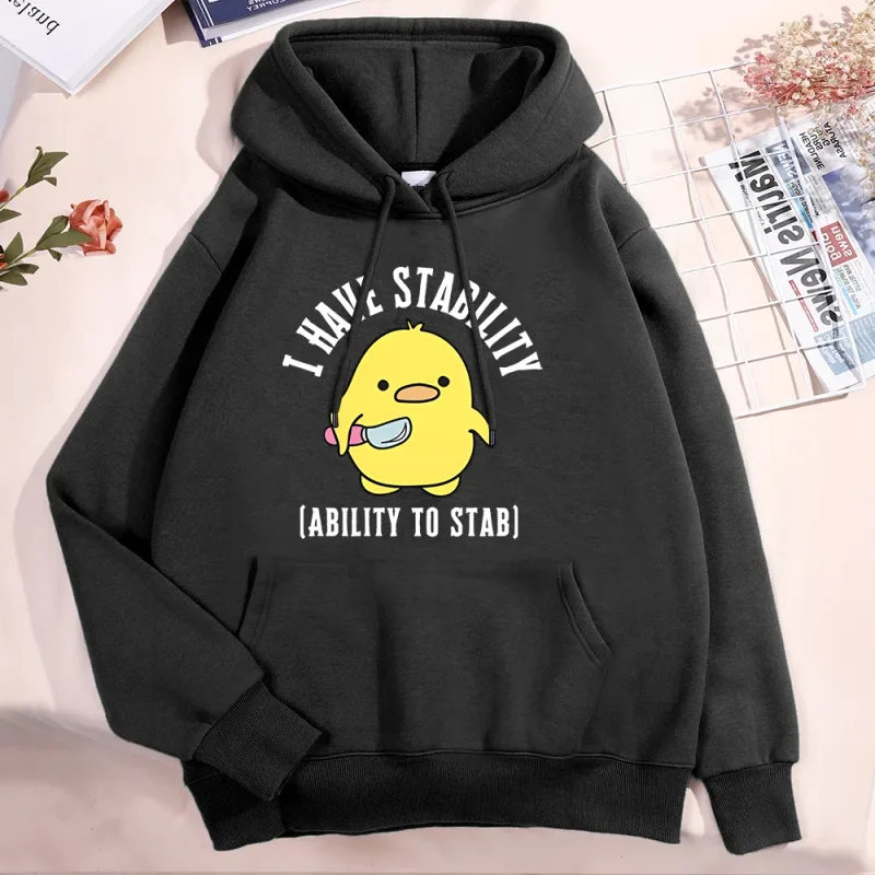 New I Have Stability Ability To Stab Hoodies Men Women Fashion Duck Graphic Sweatshirt Soft Unisex Streetwear Long Sleeve Tops — image 1
