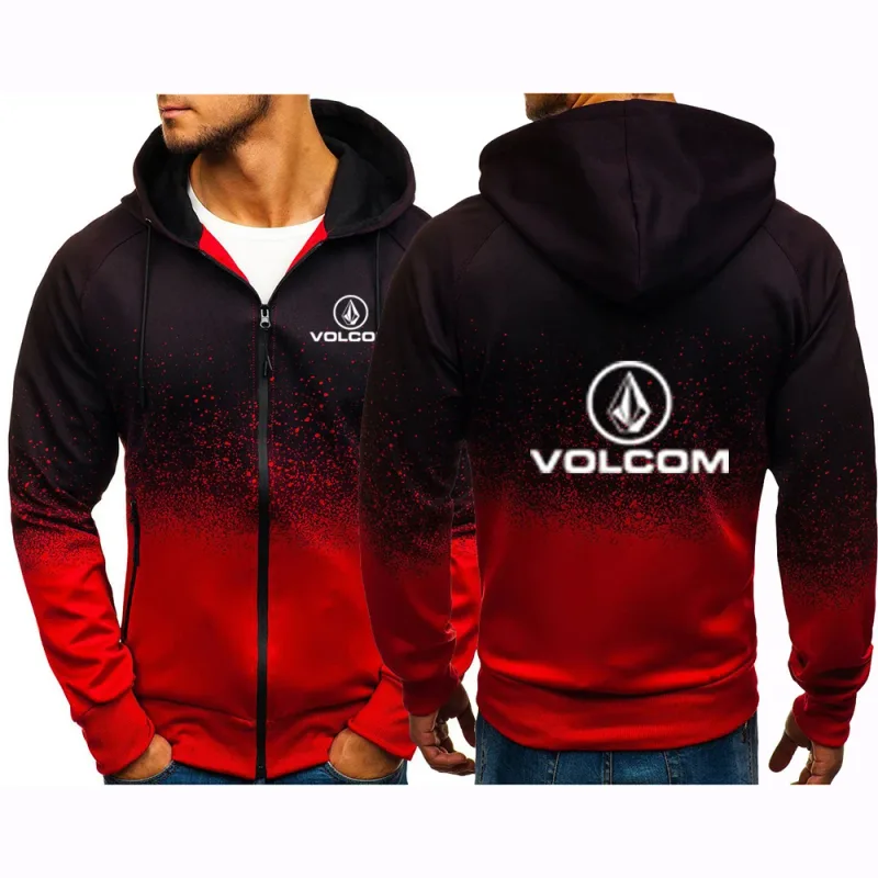 2025 na moda zíper hoodies primavera e outono novo gradiente cor casaco com capuz volcom impressão streetwear jaqueta — image 3