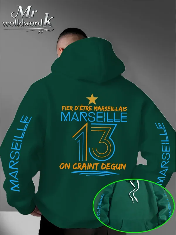 Män Marseille 13 City Graphic Hoodie Multi-Print Sleeve Back Letter Hooded Sweatshirt Höst Vinter Fleece Lös Hoodie — image 3