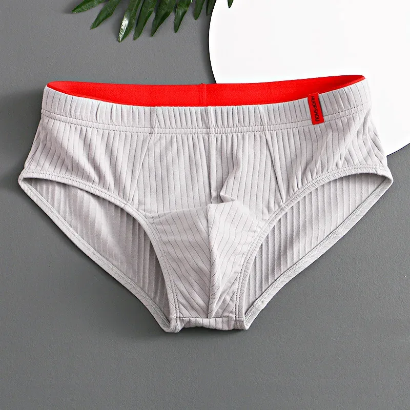 1/3PCS Panlalaking Brief sa Gitnang Baywang Elastic Soft Breathable Anti-septic U Convex Striped Solid Color Casual Men Underpants Underwear men — image 30