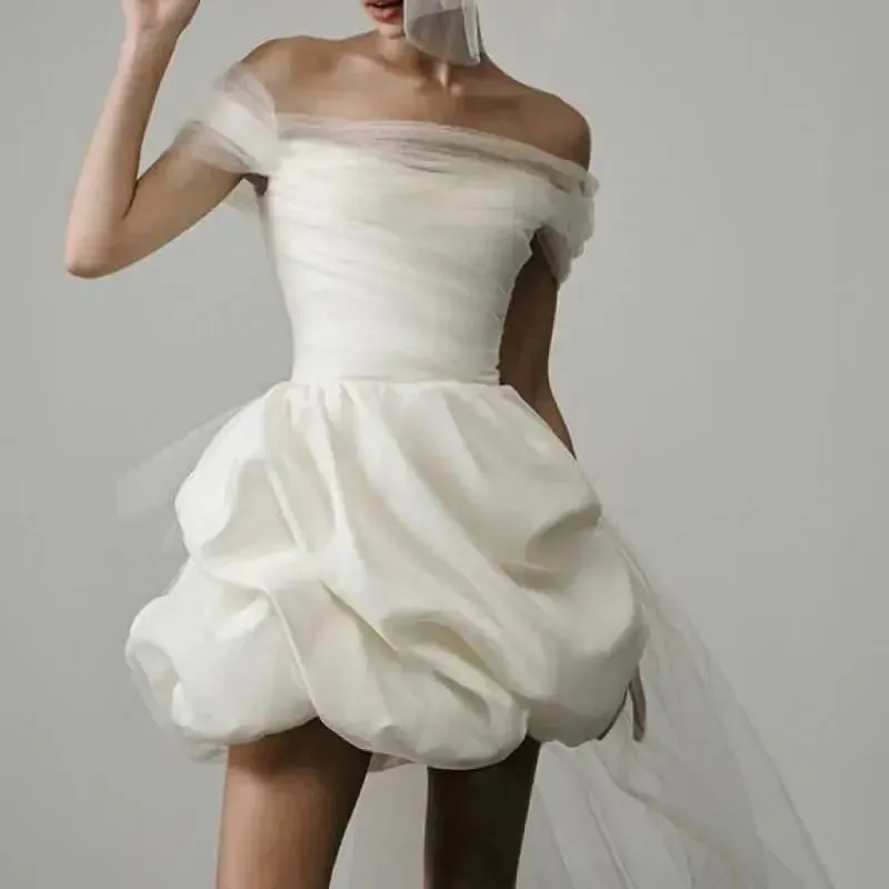 Nya eleganta lätta bröllopsklänningar för kvinnor Vit sexig brudminiklänning med nätsläpande brudklänning Lyxfest Vestidos — image 5