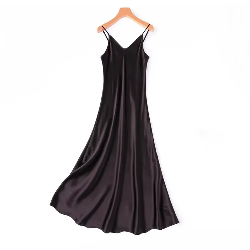 2026 Pambabaeng Fashion Bagong 21MM 100% Natural Mulberry Silk Plain Satin Extended French Sexy Adjustable Shoulder Strap Solid Dress — image 15