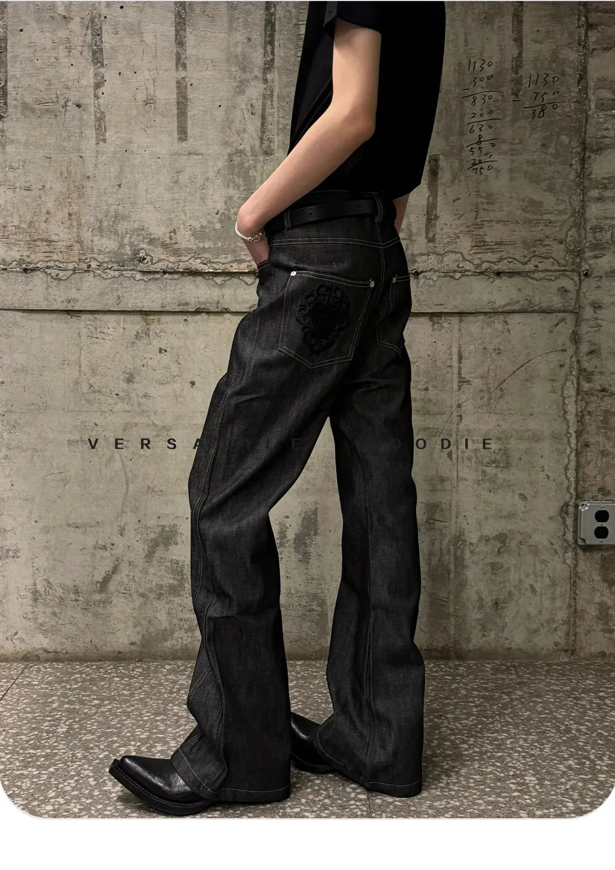 2026 Spring Original Cow Scimitar Bootcut Jeans Men's Commuter Pants Embroidered Trousers — image 6