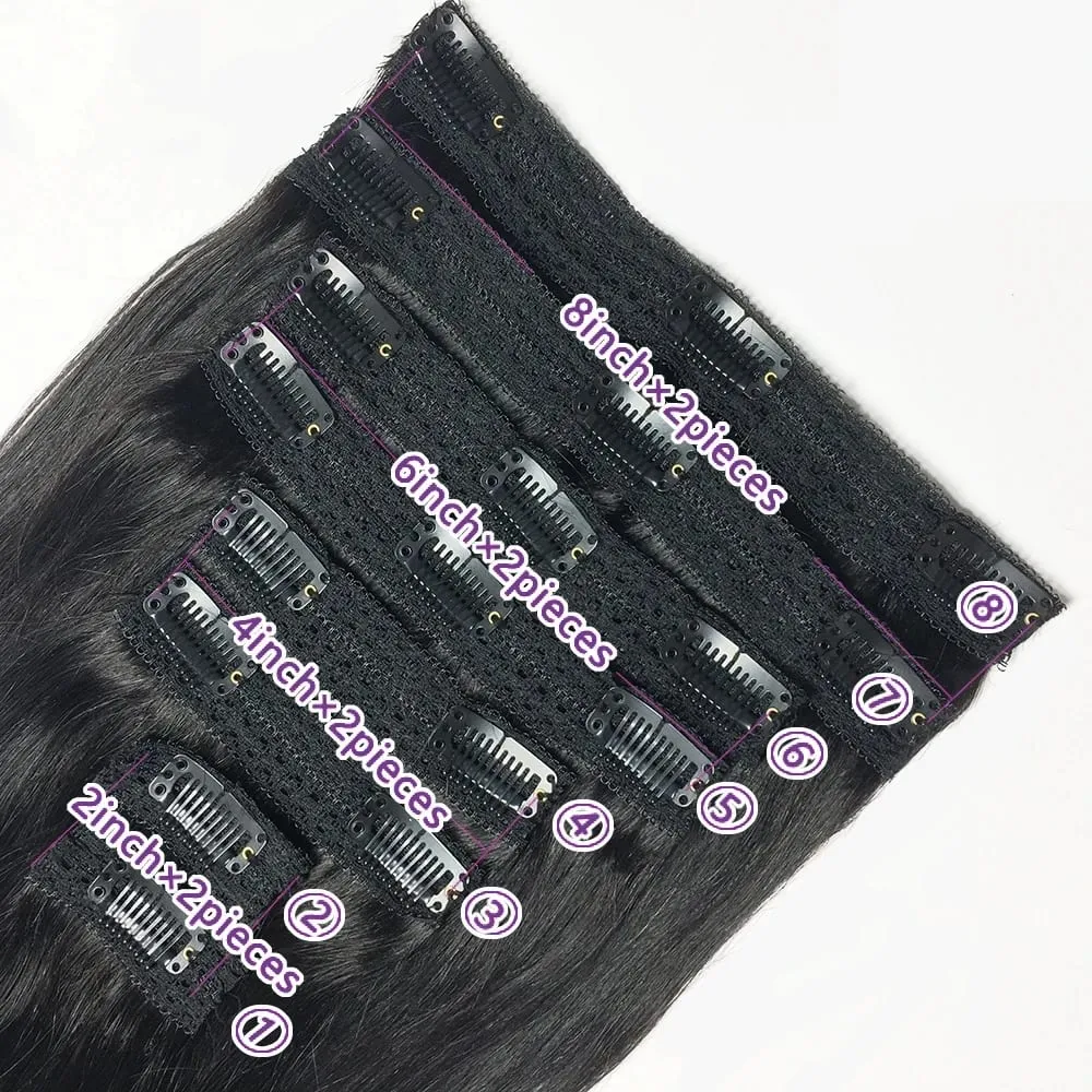 Clip Ins Straight Seamless Brazilian Human Hair Extensions 10A Brazilian Virgin Human Hair 8 Pcs Clip In Extensions 120G/Pack