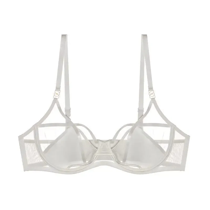 Hot Sale Sheer Mesh Lingerie Set No Padding Soft Wire Push Up See Through Floral Lace Bralette Dark Romance Style — image 7
